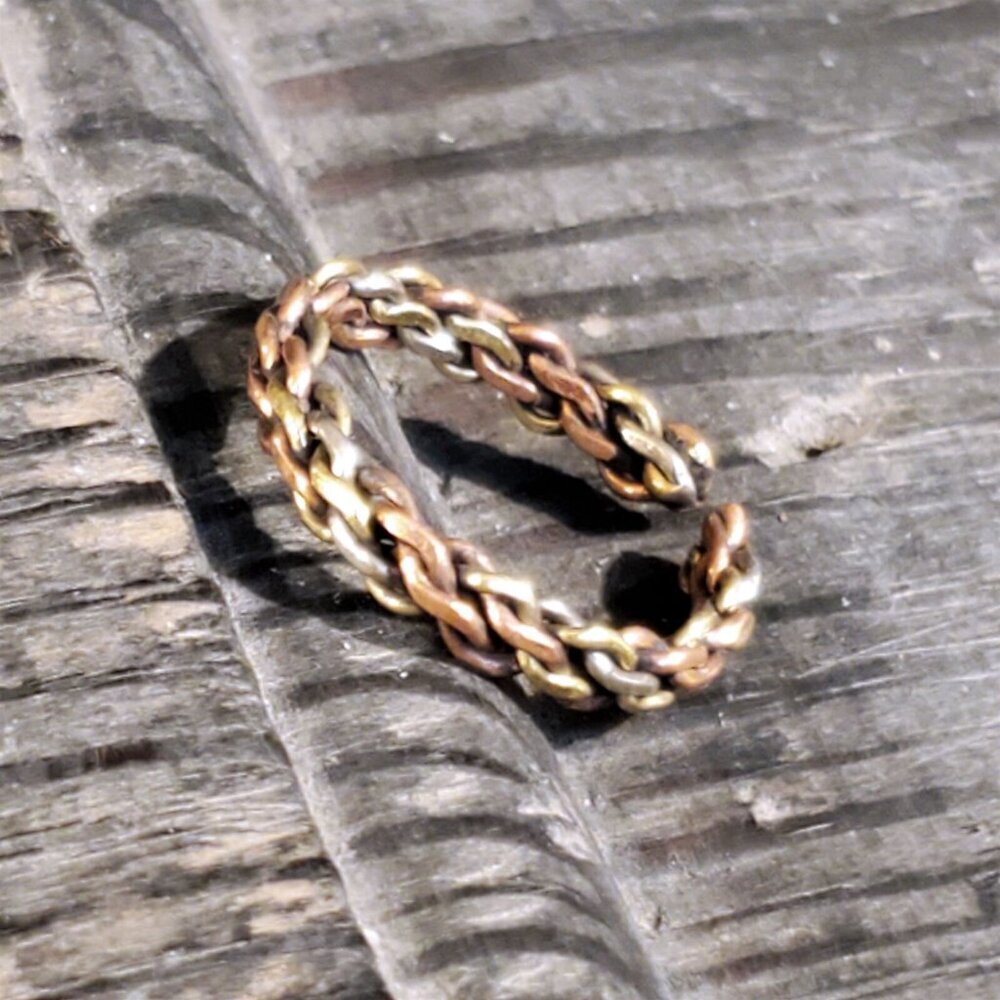 Ethnic Tribal India Copper Brass Twisted Chain Design Adjustable Ring